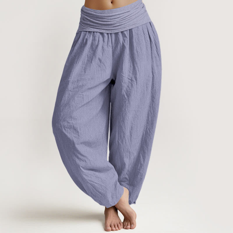 Buddha Stones Cotton MediumPurple Solid Color Women's Elastic Waist Harem Pants - MediumPurple - US16，UK/AU20，EU48 (3XL) - image 0