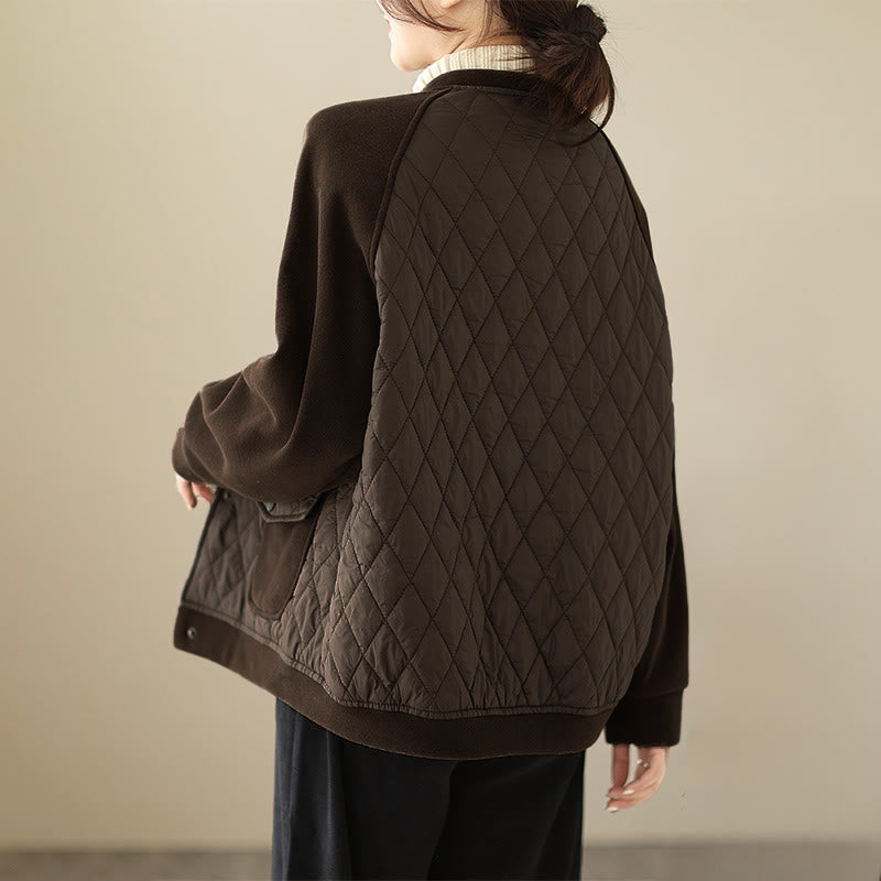 Buddha Stones Diamond Pattern Women's Long Sleeve Thickened Jacket With Pockets - image 5