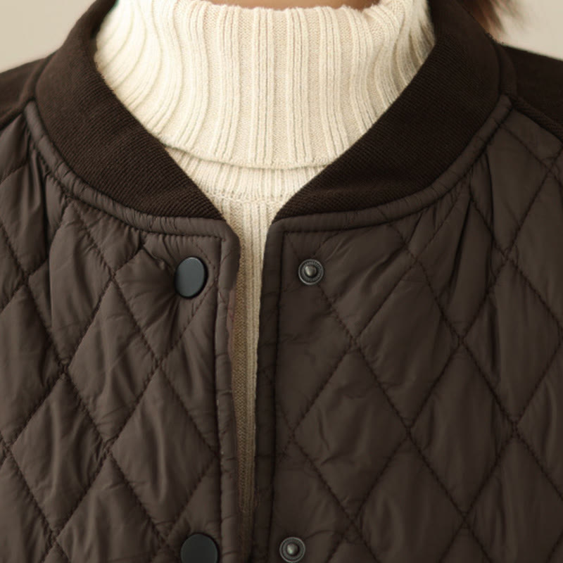 Buddha Stones Diamond Pattern Women's Long Sleeve Thickened Jacket With Pockets - image 6