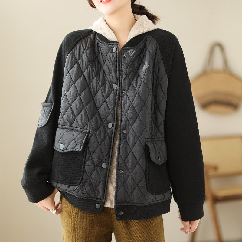 Buddha Stones Diamond Pattern Women's Long Sleeve Thickened Jacket With Pockets - Black - US8-10，UK/AU12-14，EU40-42 (2XL) - image 11