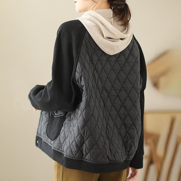 Buddha Stones Diamond Pattern Women's Long Sleeve Thickened Jacket With Pockets - image 15