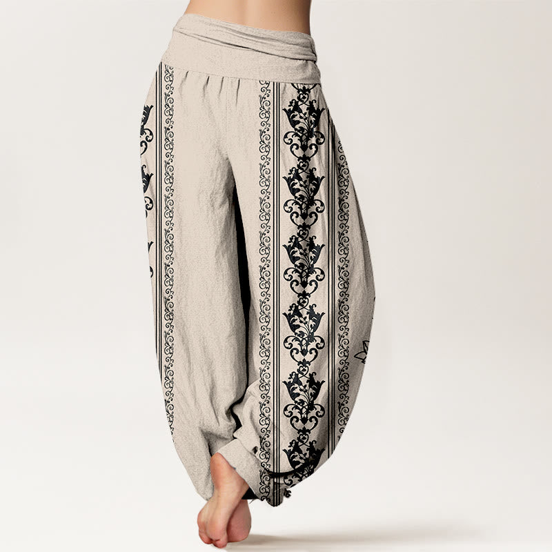 Buddha Stones Cotton Lotus Flowers Double Dorje Vajra Namaste Om Design Women's Elastic Waist Harem Pants - image 12