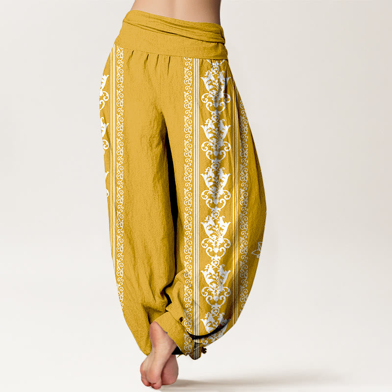 Buddha Stones Pure Cotton Lotus Flowers Double Dorje Vajra Namaste Om Design Women's Elastic Waist Harem Pants - image 18