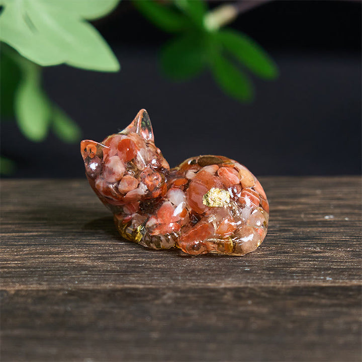 Buddha Stones Crystal Chip Epoxy Resin Small Cat Positive Decoration  - Red Agate(32*43*53mm) - image 19