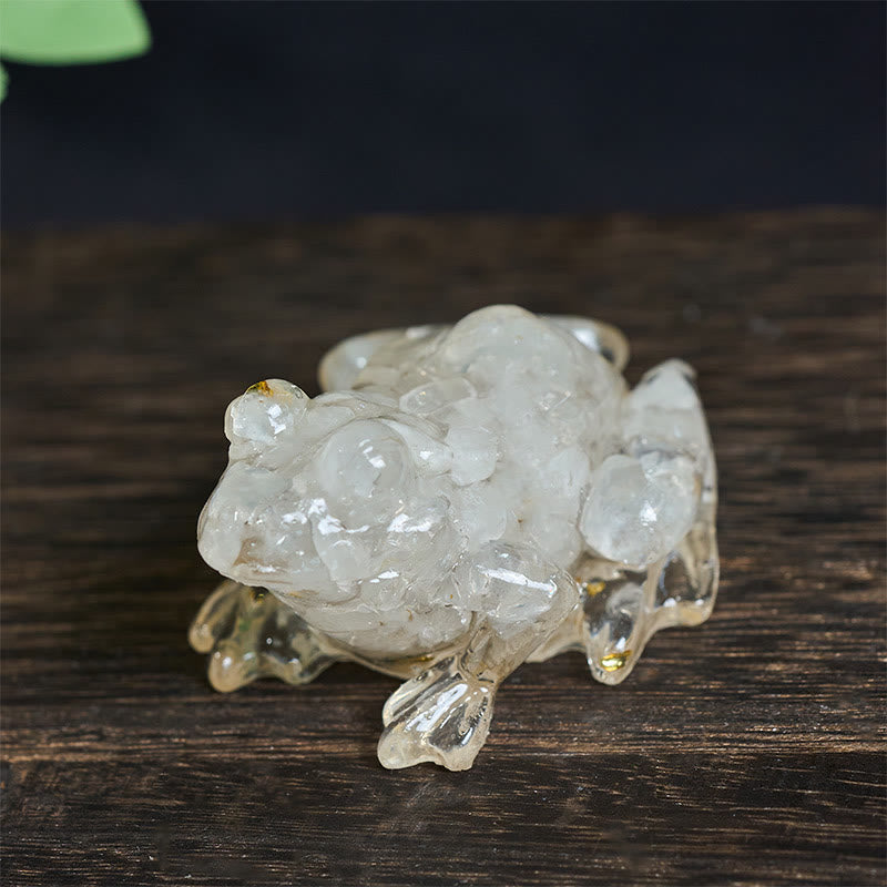 Buddha Stones Crystal Drip Resin Small Frog Passion Decoration Statue - White Turquoise(65*55*38mm) - image 6