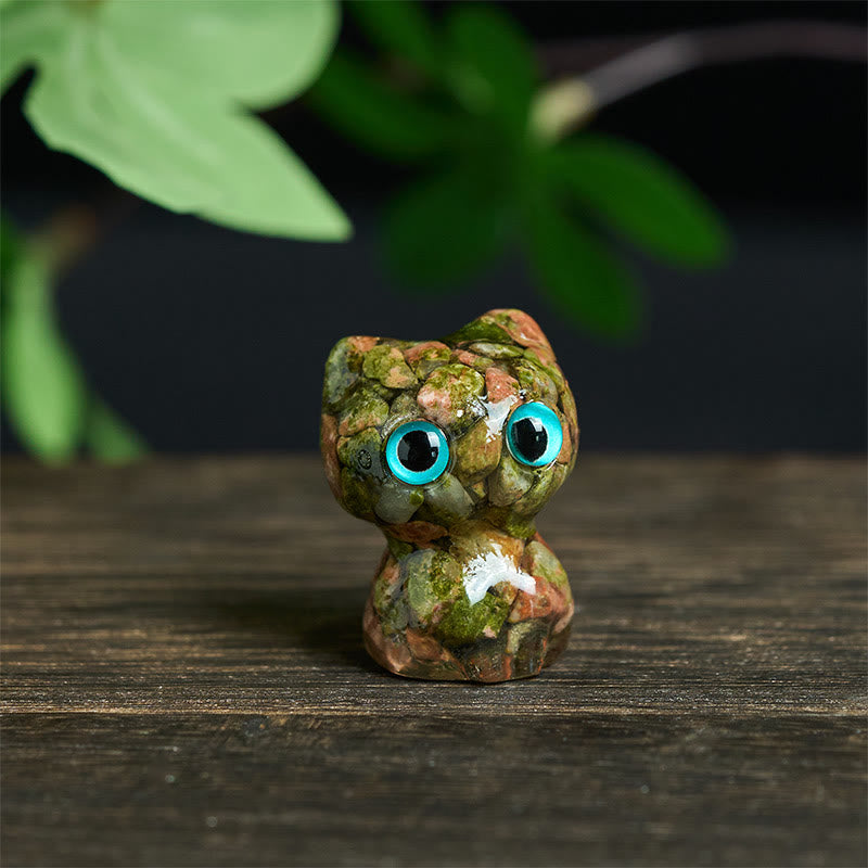 Buddha Stones Crystal Drip Resin Small Cat Purification Decoration Statue - Unakite(34*25*22mm) - image 21