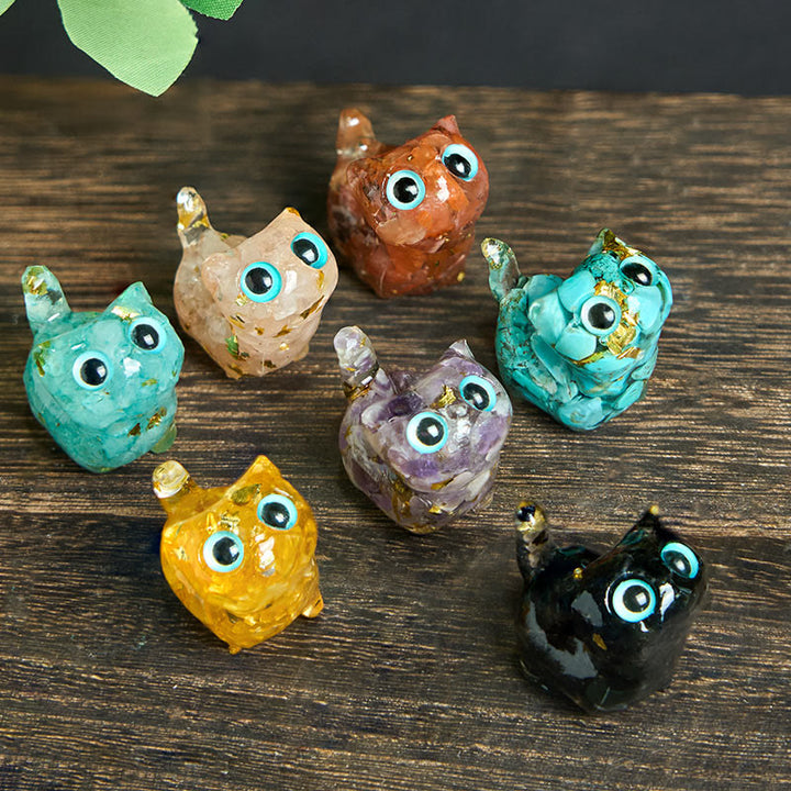Buddha Stones Crystal Drip Resin Small Cat Serenity Fulfilment Decoration Statue - image 25