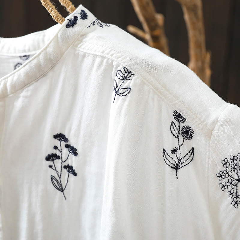 Buddha Stones Floral Embroidery Buttons Down Long Sleeve Women's Cotton Shirt - image 7