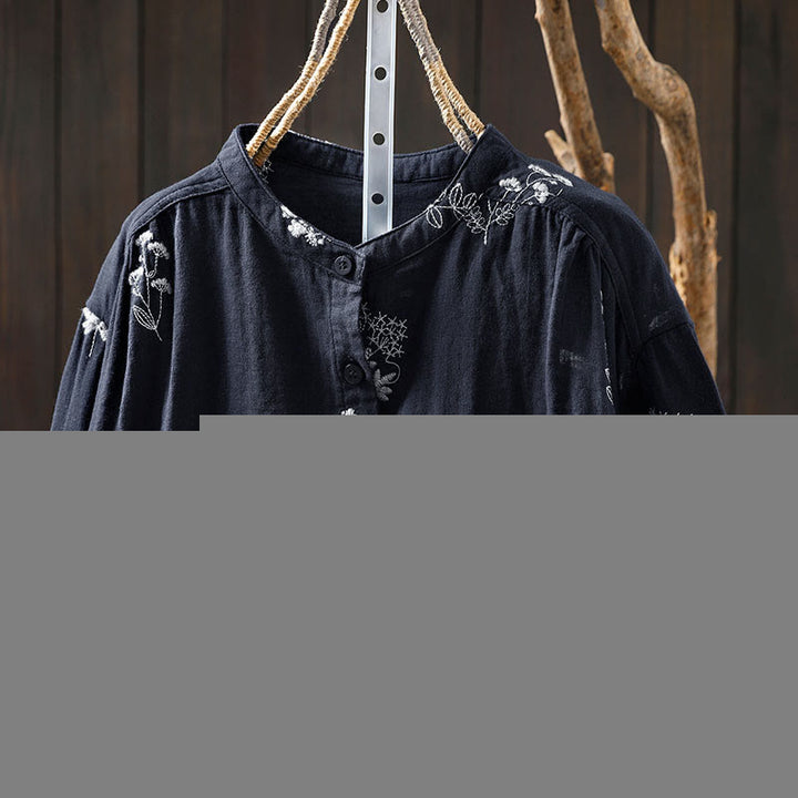 Buddha Stones Floral Embroidery Buttons Down Long Sleeve Women's Cotton Shirt - image 15