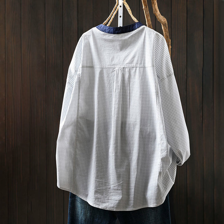 Buddha Stones Plaid Contrasting Buttons Down Long Sleeve Women's Cotton Shirt - image 4