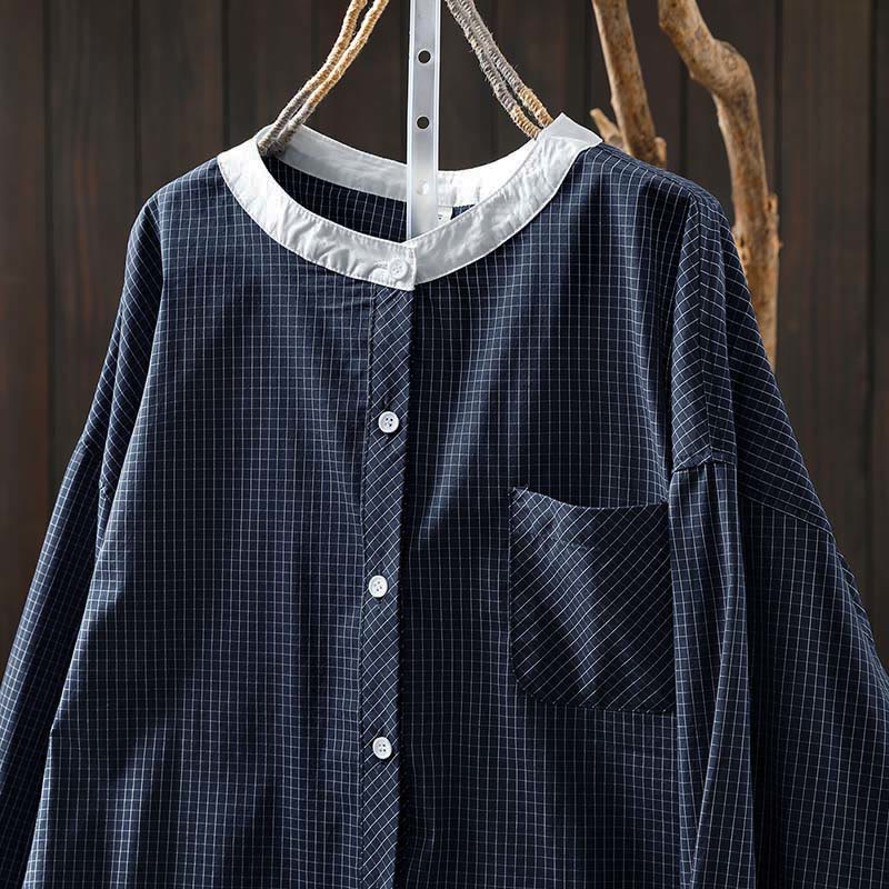 Buddha Stones Plaid Contrasting Buttons Down Long Sleeve Women's Cotton Shirt - image 1