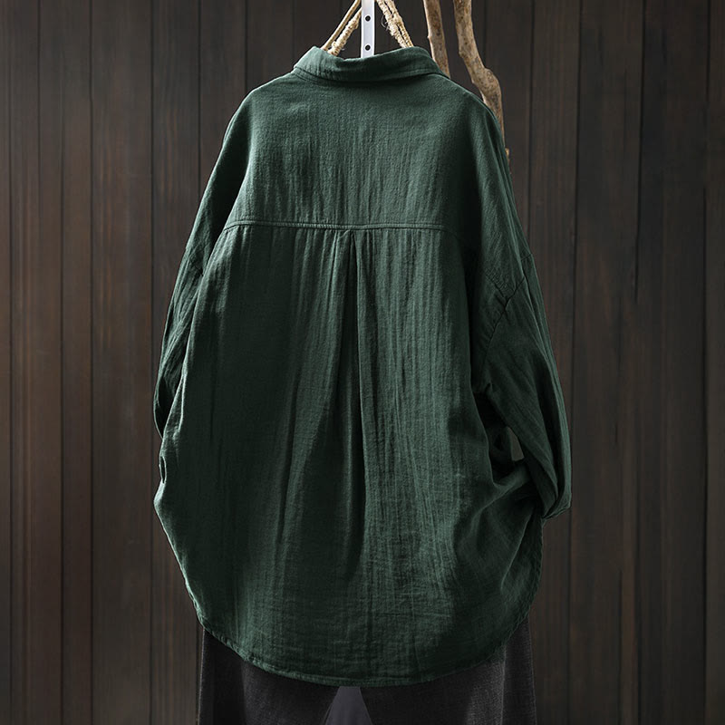 Buddha Stones Fall Contrasting Pocket Buttons Down Long Sleeve Women's Cotton Shirt - image 1