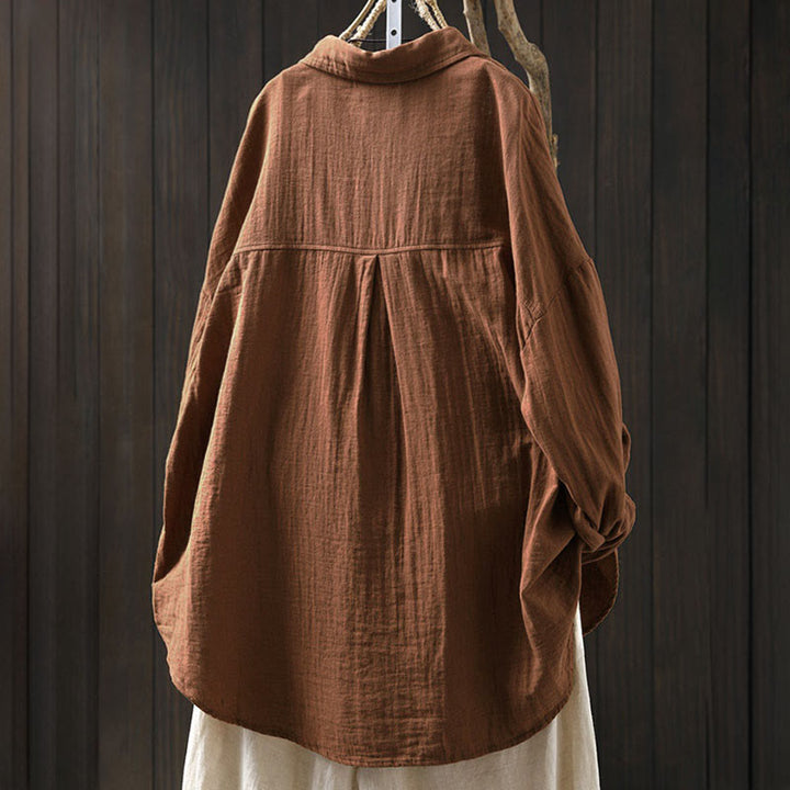 Buddha Stones Fall Contrasting Pocket Buttons Down Long Sleeve Women's Cotton Shirt - image 15