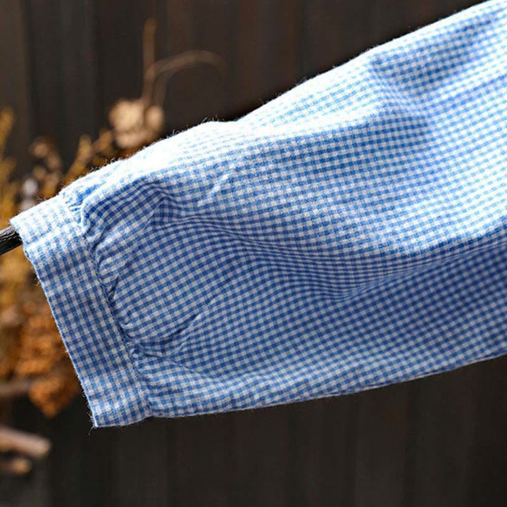 Buddha Stones Spring Small Plaid Buttons Down Long Sleeve Women's Cotton Shirt - image 6