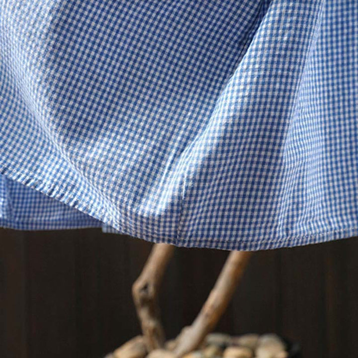 Buddha Stones Spring Small Plaid Buttons Down Long Sleeve Women's Cotton Shirt - image 9