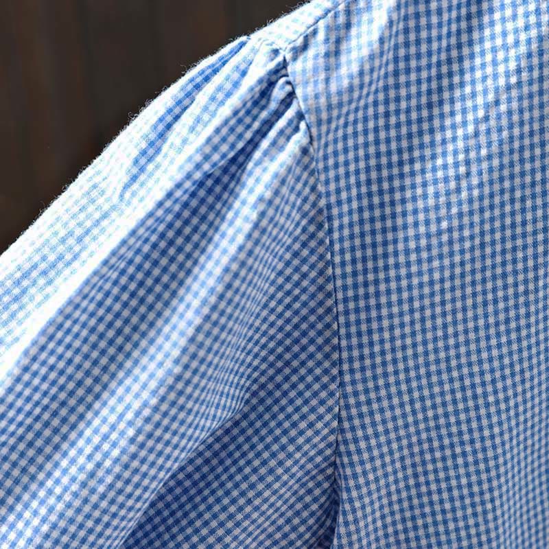 Buddha Stones Spring Small Plaid Buttons Down Long Sleeve Women's Cotton Shirt - image 7