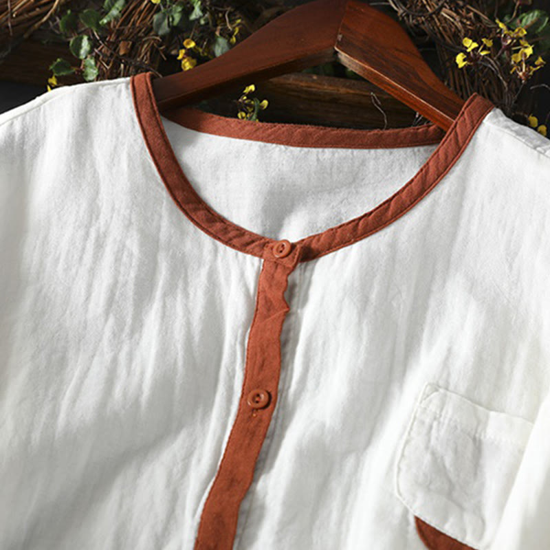 Buddha Stones Spring Contrasting Buttons Down Long Sleeve Women's Cotton Shirt - image 6