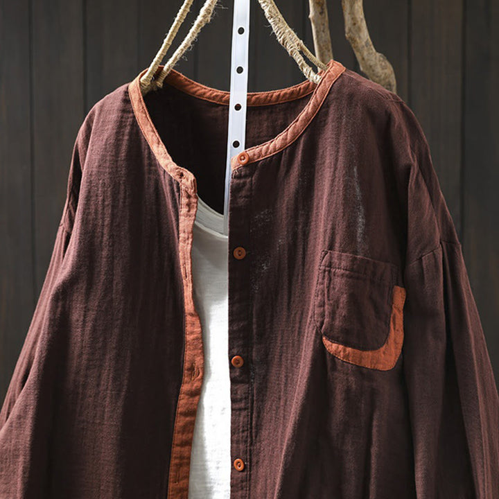 Buddha Stones Spring Contrasting Buttons Down Long Sleeve Women's Cotton Shirt - image 17