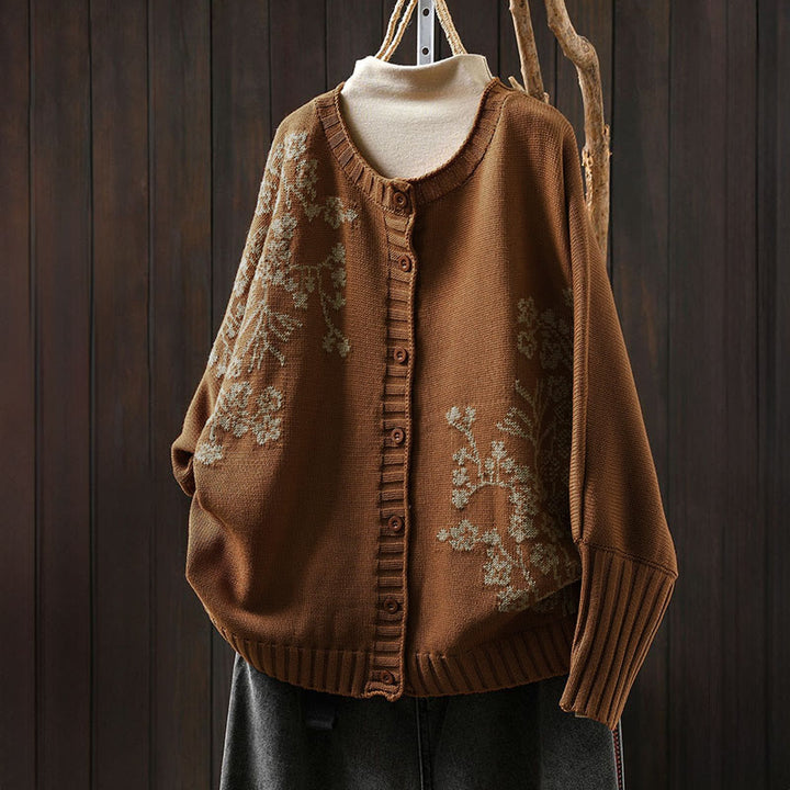 Buddha Stones Floral Buttons Cotton Women's Long Batwing Sleeve Knitted Cardigan - Peru - US4-6，UK/AU8-10，EU36-38 (F) - image 2