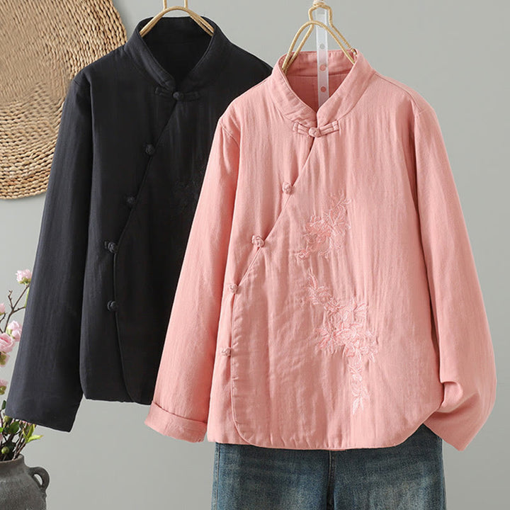 Buddha Stones Winter Solid Flower Long Sleeve Cotton Women's Thermal Jacket - image 40