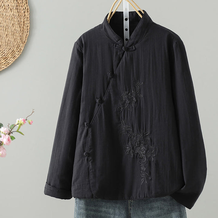 Buddha Stones Winter Solid Flower Long Sleeve Cotton Women's Thermal Jacket - Black - US8-10，UK/AU12-14，EU40-42 (2XL) - image 14