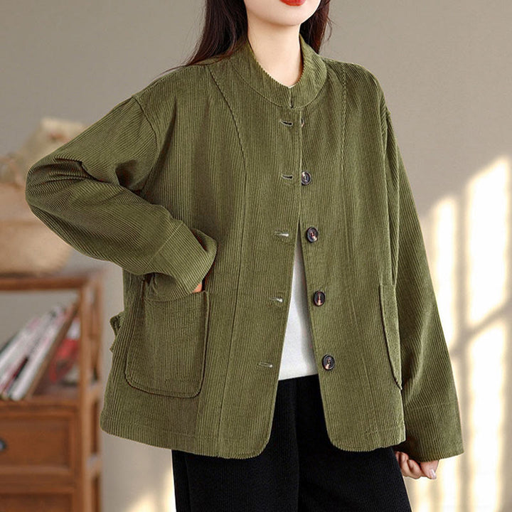 Buddha Stones Buttons Design Corduroy Long Sleeve Women's Jacket With Pockets - image 8