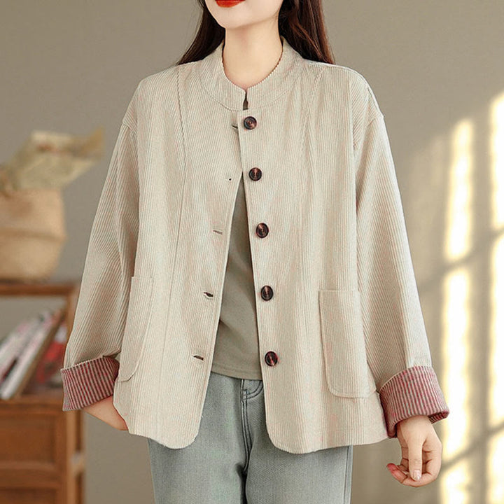 Buddha Stones Buttons Design Corduroy Long Sleeve Women's Jacket With Pockets - image 5