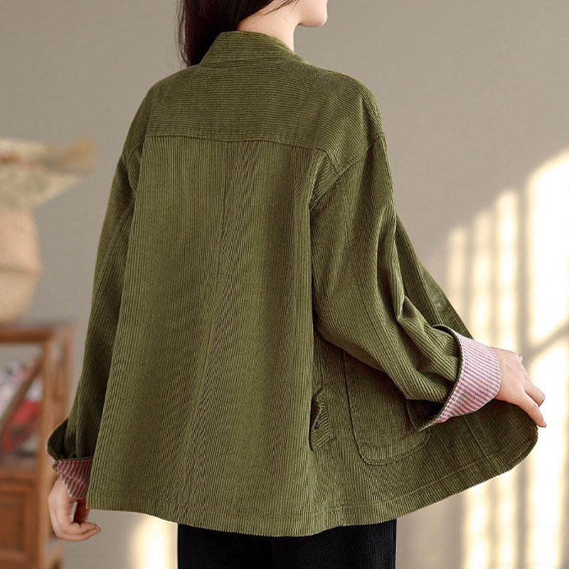 Buddha Stones Buttons Design Corduroy Long Sleeve Women's Jacket With Pockets - image 9