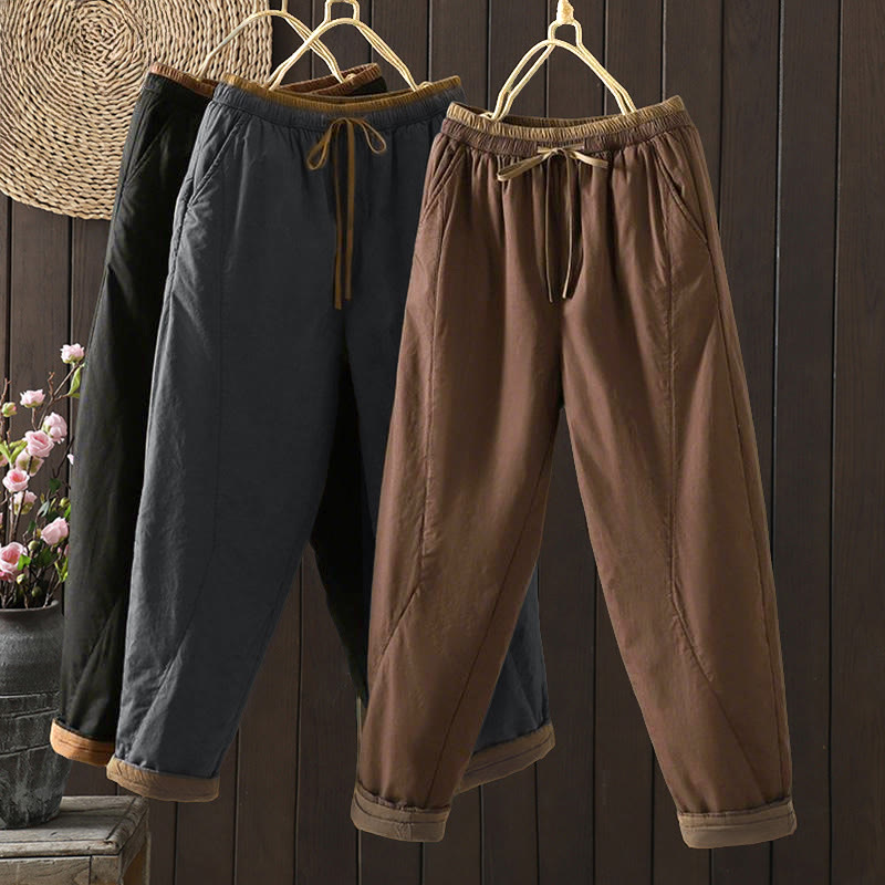 Buddha Stones Plain Cotton Women's Harem Thermal Pants With Pockets - image 0