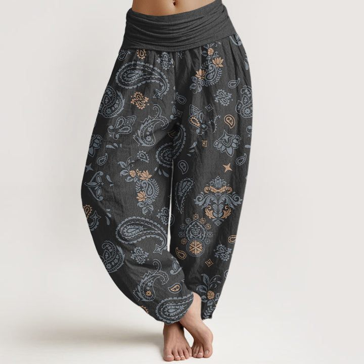 Buddha Stones Cotton Vintage Paisley Pattern Women's Elastic Waist Harem Pants - Black - US16，UK/AU20，EU48 (3XL) - image 5