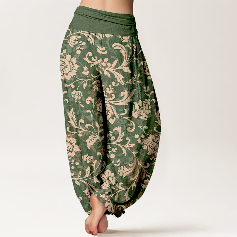 Buddha Stones Cotton Understated Luxury Flower Vine Pattern Women's Elastic Waist Harem Pants - image 1
