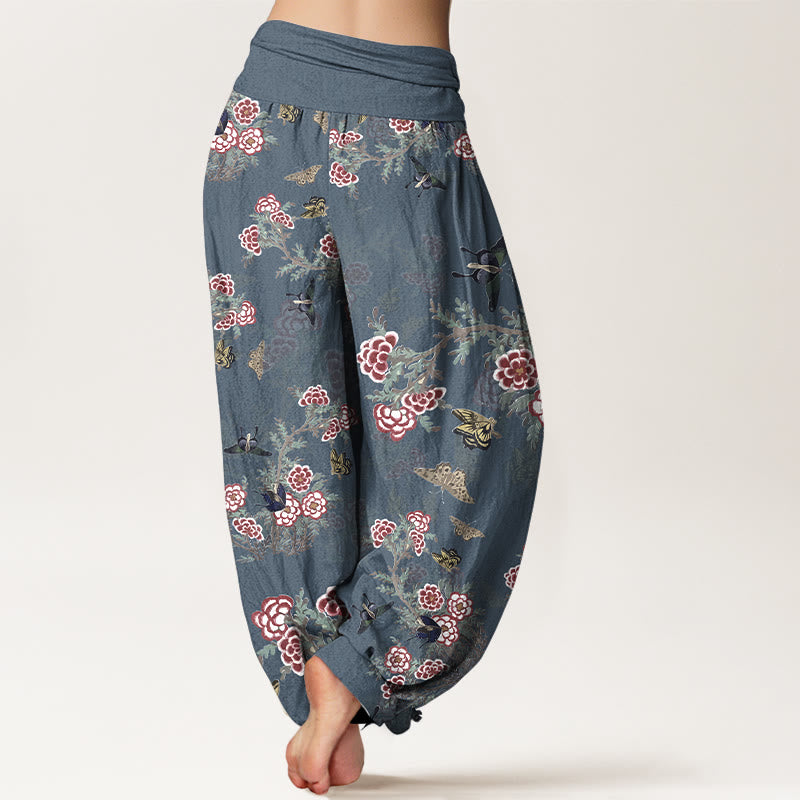 Buddha Stones Cotton Flowers Leaves Butterfly Pattern Women's Elastic Waist Harem Pants - image 9