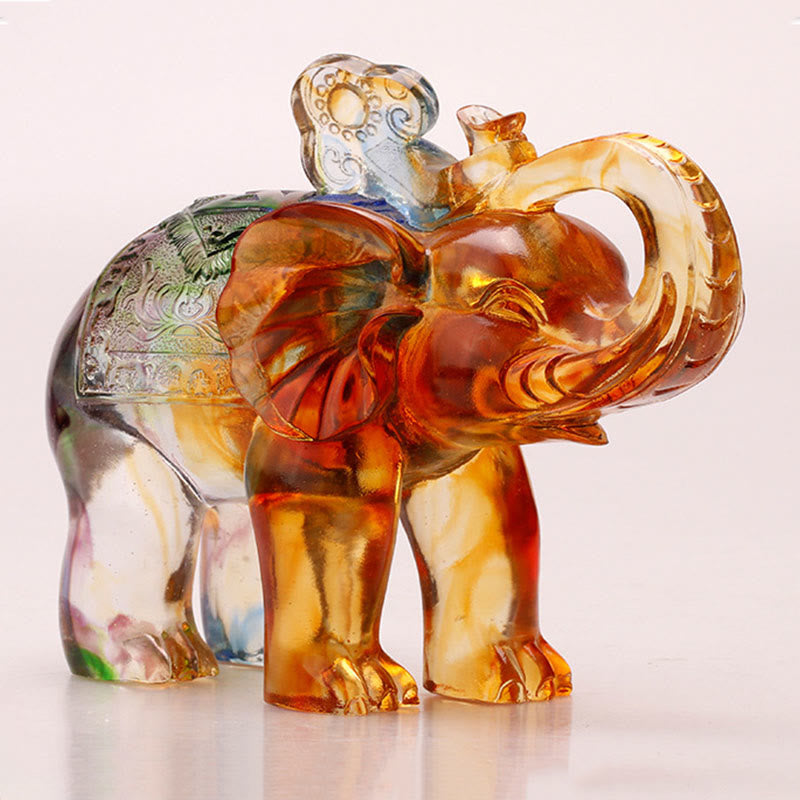 Buddha Stones Handmade Liuli Crystal Elephant Art Piece Wisdom Wealth Home Decoration - image 7