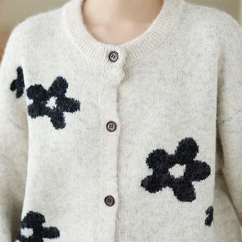 Buddha Stones Winter Flowers Buttons Cotton Women's Long Sleeve Knitted Cardigan - image 13