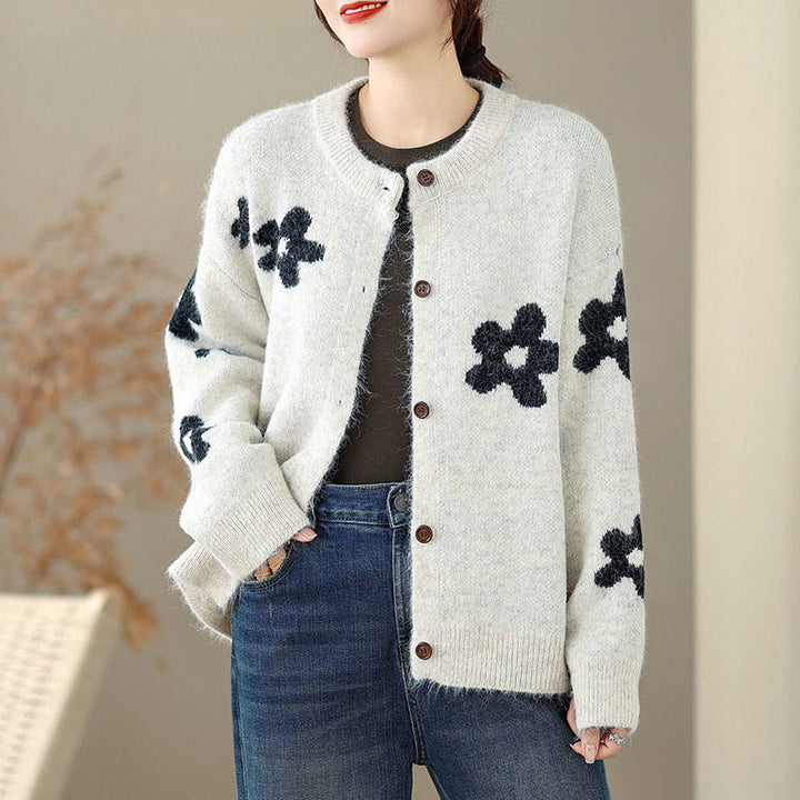 Buddha Stones Winter Flowers Buttons Cotton Women's Long Sleeve Knitted Cardigan - Linen - US4，UK/AU8，EU36 (F) - image 6