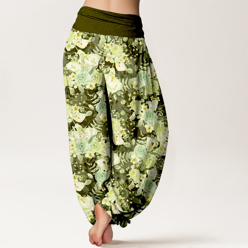 Buddha Stones Cotton Pastoral Flower Pattern Women's Elastic Waist Harem Pants - image 6