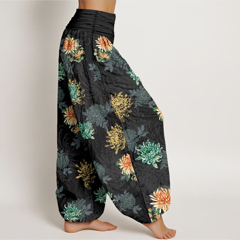 Buddha Stones Cotton Various Colors Chrysanthemum Pattern Women's Elastic Waist Harem Pants - image 7