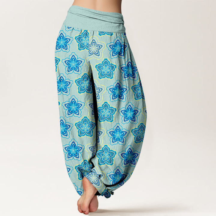 Buddha Stones Cotton Regular Layout Of Five-petal Flower Pattern Women's Elastic Waist Harem Pants - image 1