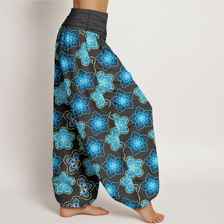 Buddha Stones Cotton Regular Layout Of Five-petal Flower Pattern Women's Elastic Waist Harem Pants - image 7