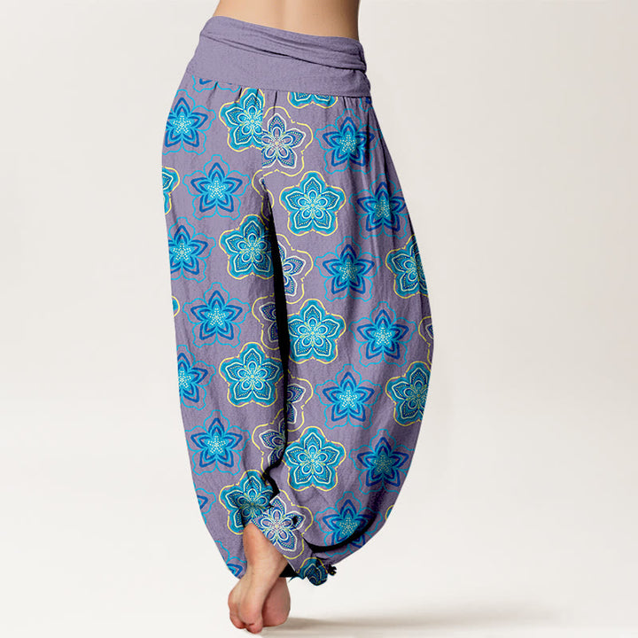 Buddha Stones Cotton Regular Layout Of Five-petal Flower Pattern Women's Elastic Waist Harem Pants - image 9