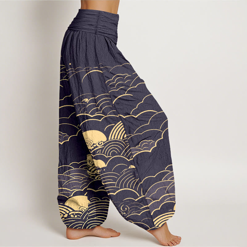 Buddha Stones Cotton Classical Clouds Spiral Pattern Women's Elastic Waist Harem Pants - image 7