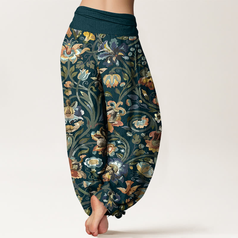 Buddha Stones Cotton Retro Flowers Vines Bird Pattern Women's Elastic Waist Harem Pants - image 1