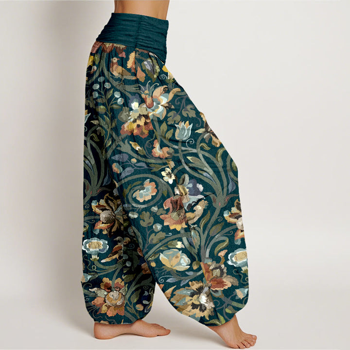 Buddha Stones Cotton Retro Flowers Vines Bird Pattern Women's Elastic Waist Harem Pants - image 2