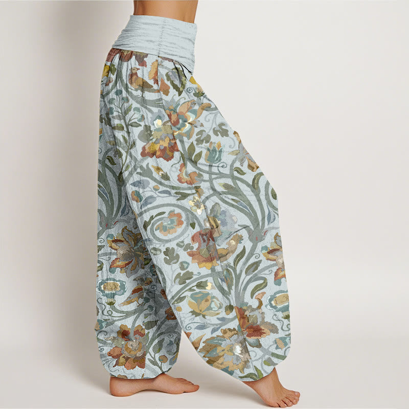 Buddha Stones Cotton Retro Flowers Vines Bird Pattern Women's Elastic Waist Harem Pants - image 7