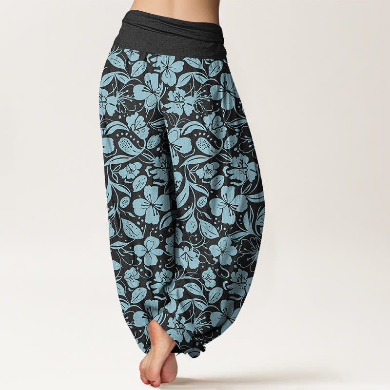Buddha Stones Cotton Repeated Flowers Leaves Pattern Women's Elastic Waist Harem Pants - image 9