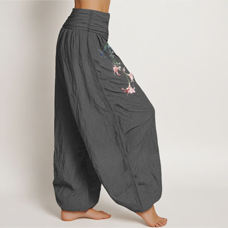 Buddha Stones Pure Cotton Simple Pastel Flower Pattern Women's Elastic Waist Harem Pants - image 10