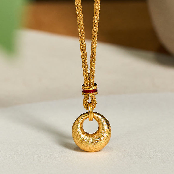 Buddha Stones 24k Gold Plated Copper Peace Buckle Texture Wealth Necklace Pendant - Peace Buckle Rope Necklace - image 9