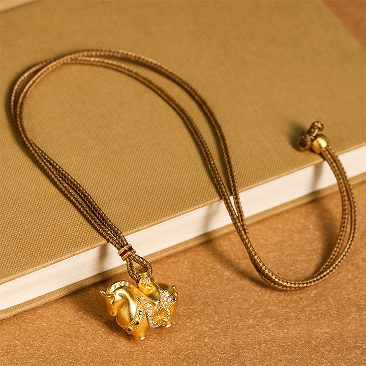 Buddha Stones "All The Best For Fortune And Protection" Year Of The Horse 24k Gold Plated Brass Necklace Includes Gift Message Card - image 9
