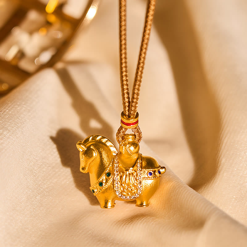 Buddha Stones "All The Best For Fortune And Protection" Year Of The Horse 24k Gold Plated Brass Necklace Includes Gift Message Card - image 5