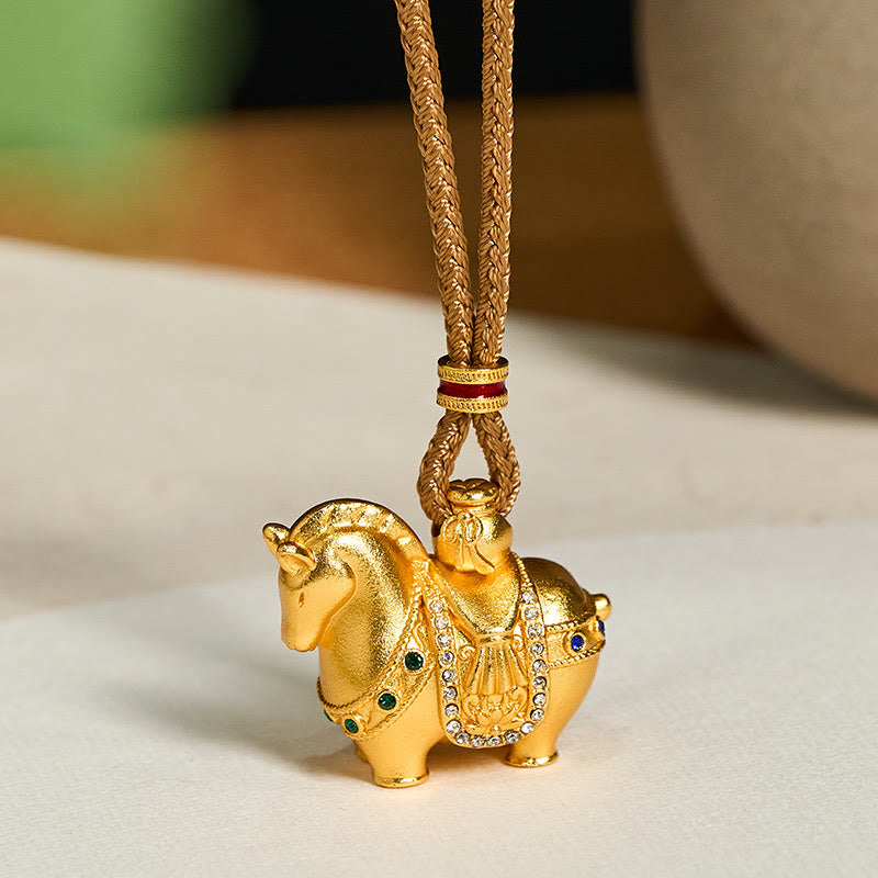 Buddha Stones "All The Best For Fortune And Protection" Year Of The Horse 24k Gold Plated Brass Necklace Includes Gift Message Card - image 1